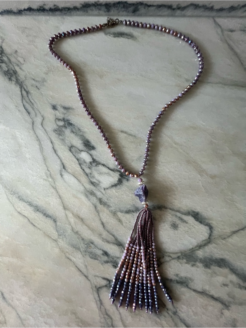 Beaded & Crystal Tassel Necklace